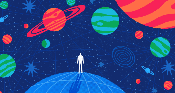 man viewing planets